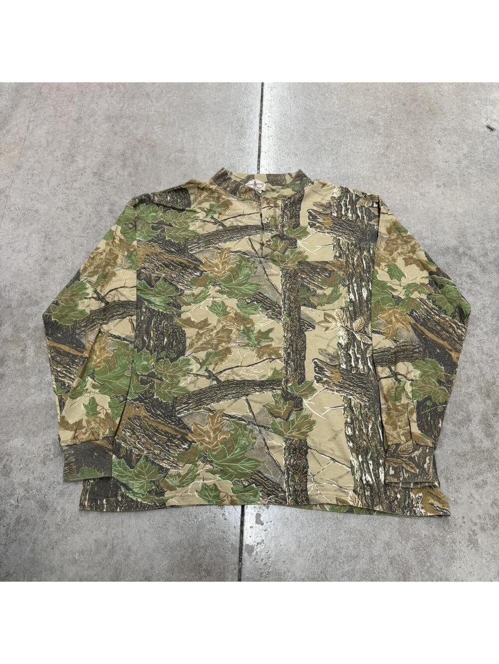 vintage flint river made in usa real tree camo all over print shirt size xl